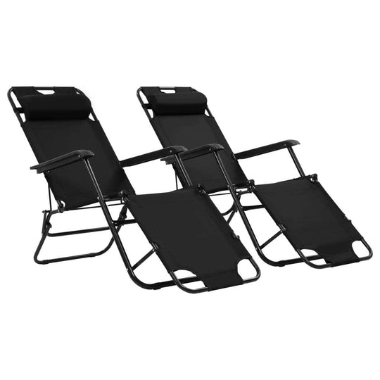 Folding Sun Loungers 2 pcs with Footrests Steel Black - Simple deals