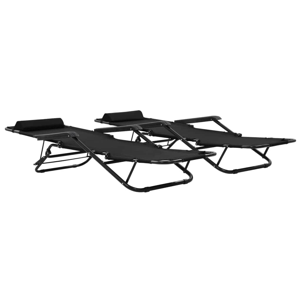 Folding Sun Loungers 2 pcs with Footrests Steel Black - Simple deals