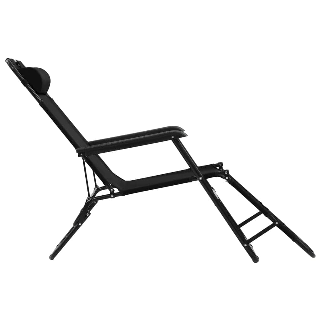 Folding Sun Loungers 2 pcs with Footrests Steel Black - Simple deals