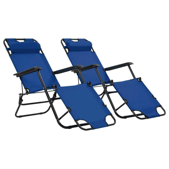 Folding Sun Loungers 2 pcs with Footrests Steel Blue - Simple deals