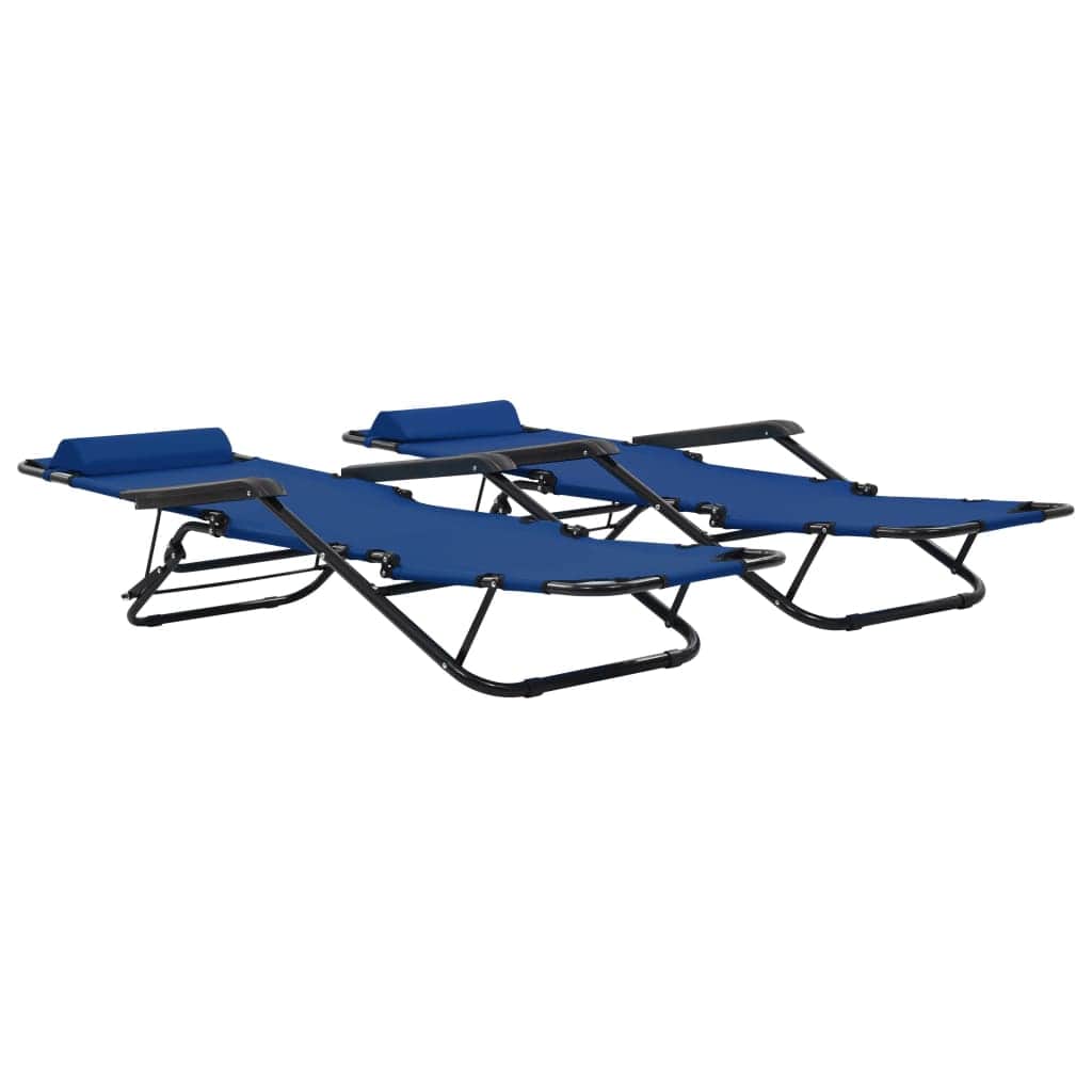 Folding Sun Loungers 2 pcs with Footrests Steel Blue - Simple deals