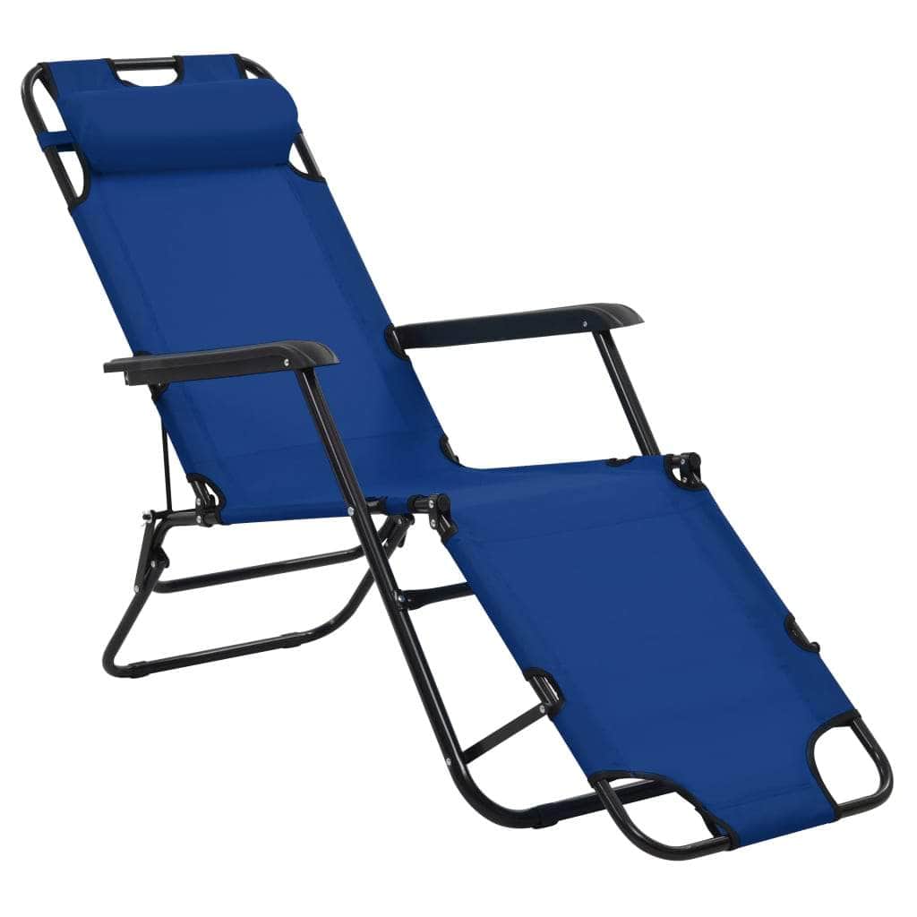 Folding Sun Loungers 2 pcs with Footrests Steel Blue - Simple deals