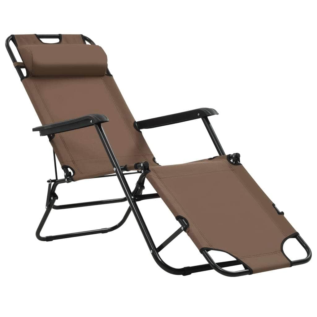 Folding Sun Loungers 2 pcs with Footrests Steel Brown - Simple deals