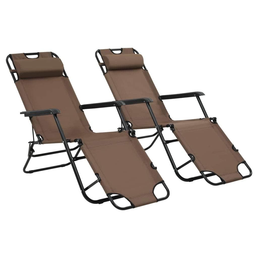 Folding Sun Loungers 2 pcs with Footrests Steel Brown - Simple deals