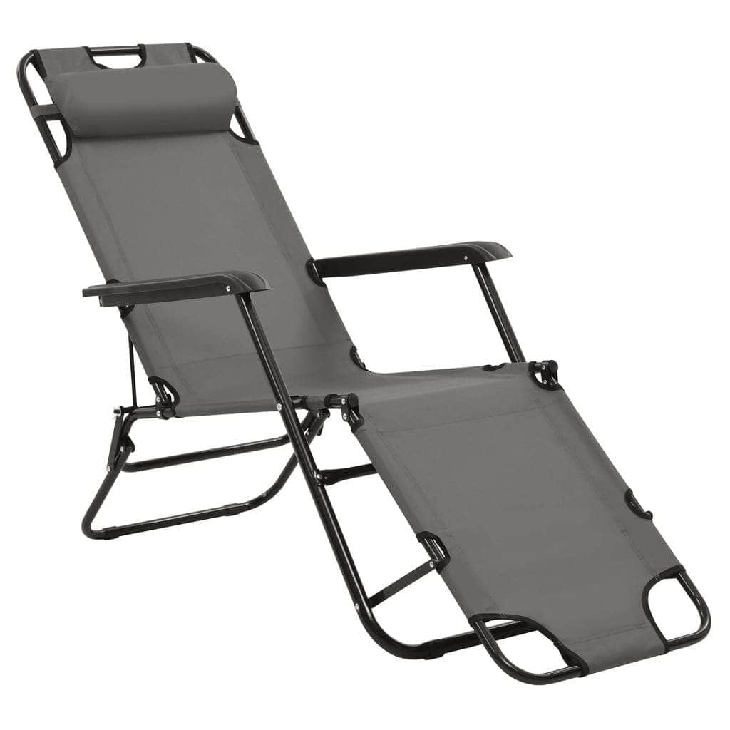 Folding Sun Loungers 2 pcs with Footrests Steel Grey - Simple deals
