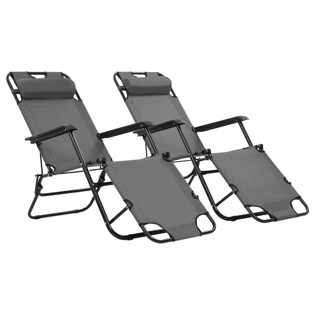 Folding Sun Loungers 2 pcs with Footrests Steel Grey - Simple deals