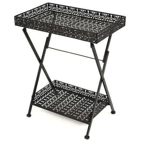 Folding Tea Table Vintage Style Metal Black