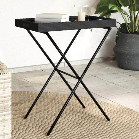 Folding Tray Table Black Poly Rattan