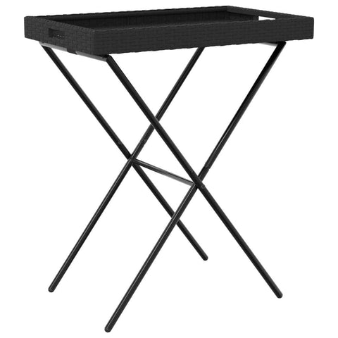 Folding Tray Table Black Poly Rattan
