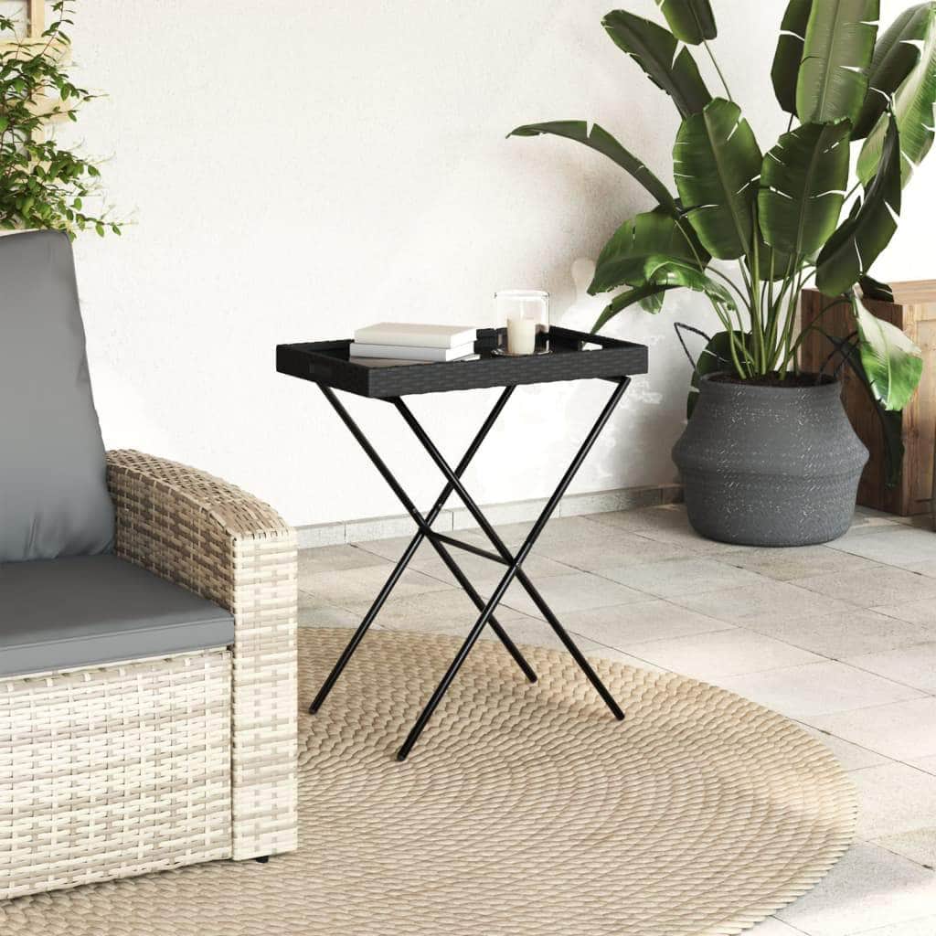 Folding Tray Table Black Poly Rattan | Rattan finish