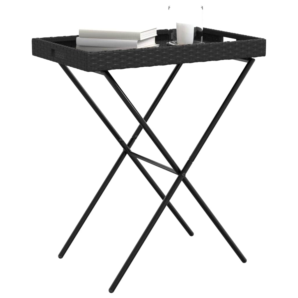 Folding Tray Table Black Poly Rattan