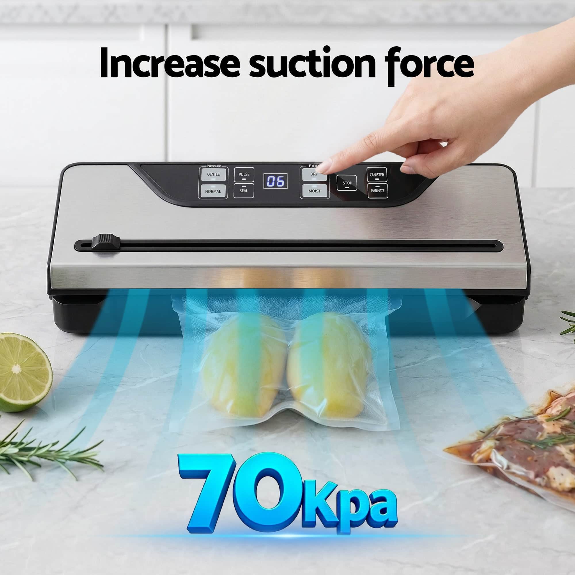 Food Vacuum Sealer Machine 110W 70Kpa 9 Modes Marinate LED Touch