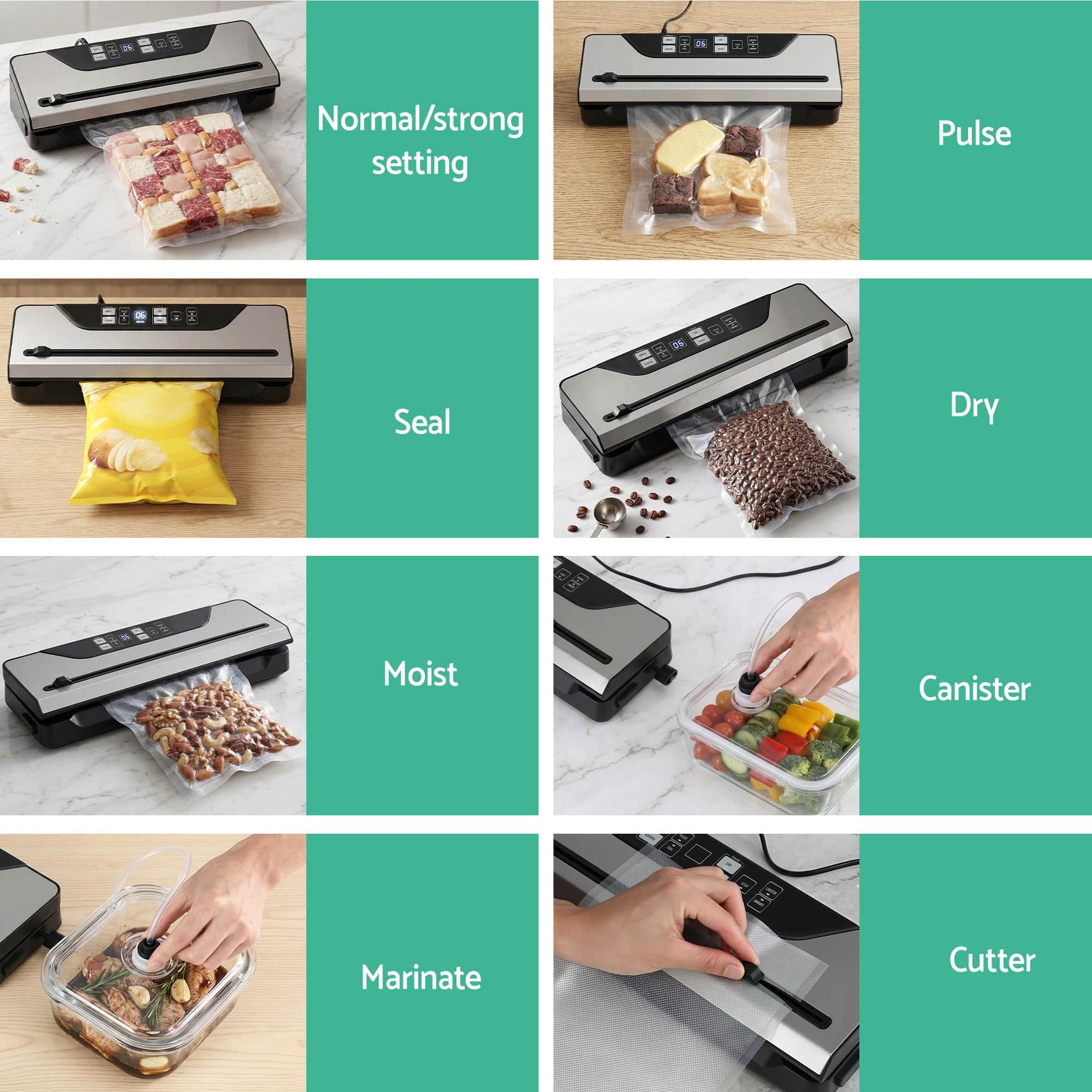 Food Vacuum Sealer Machine 110W 70Kpa 9 Modes Marinate LED Touch