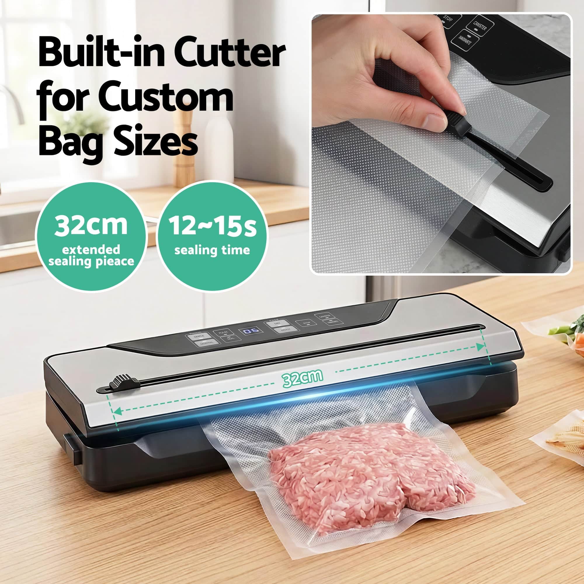 Food Vacuum Sealer Machine 110W 70Kpa 9 Modes Marinate LED Touch