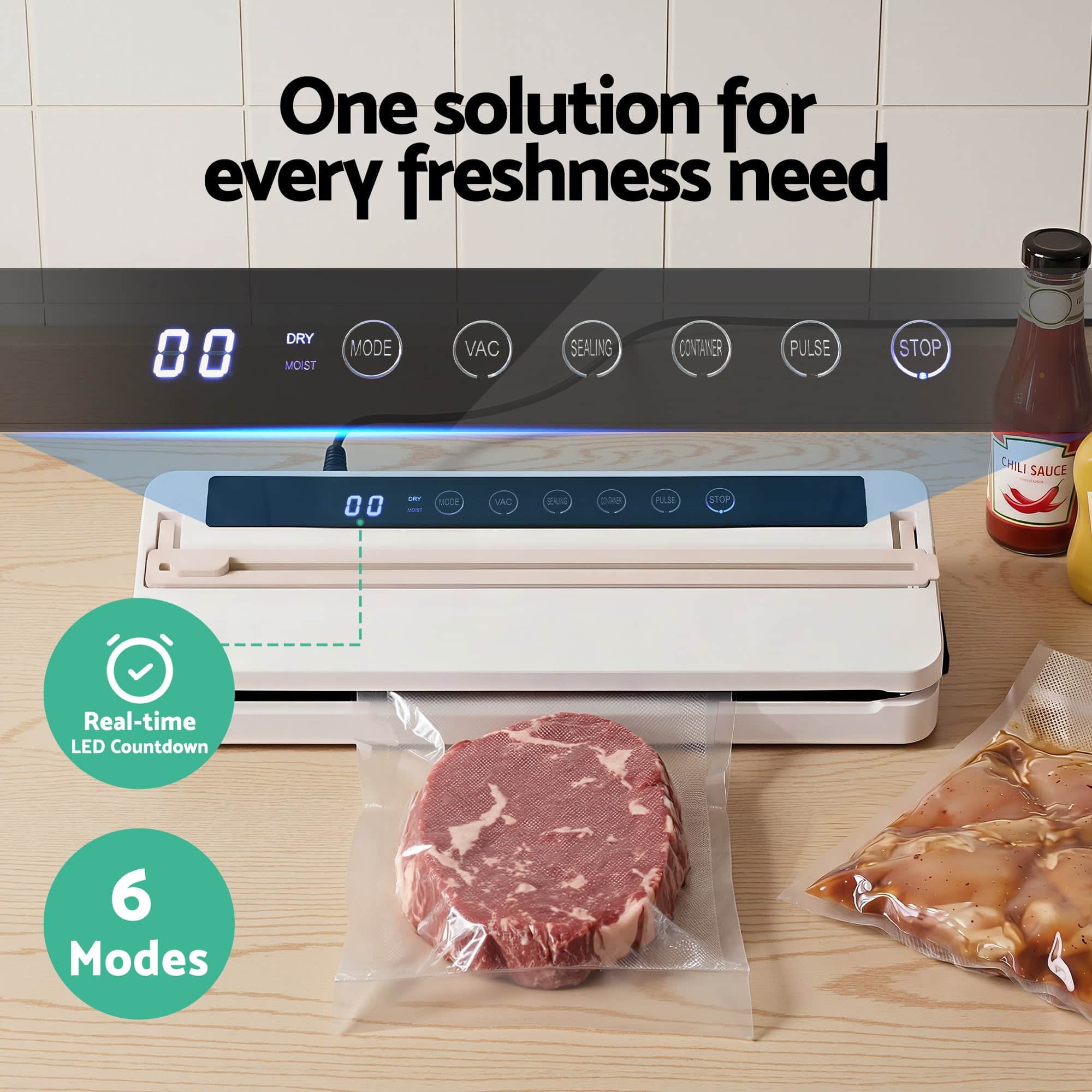 Food Vacuum Sealer Machine 110W Auto Seal 6 Modes Fresh Storage Bags