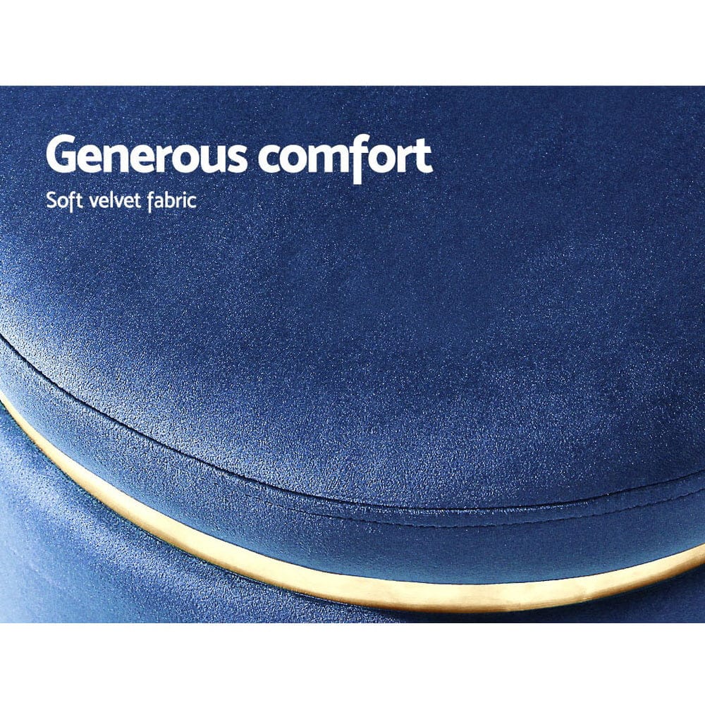 Ottoman Foot Stool Round Velvet Navy