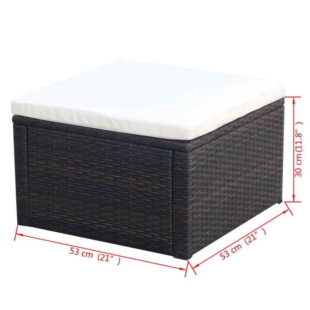 Footstool Ottoman Poly Rattan  Brown