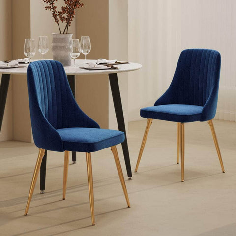 Forever Set Of 2 Blue/Green Velvet Dining Chairs – Gold Metal Legs