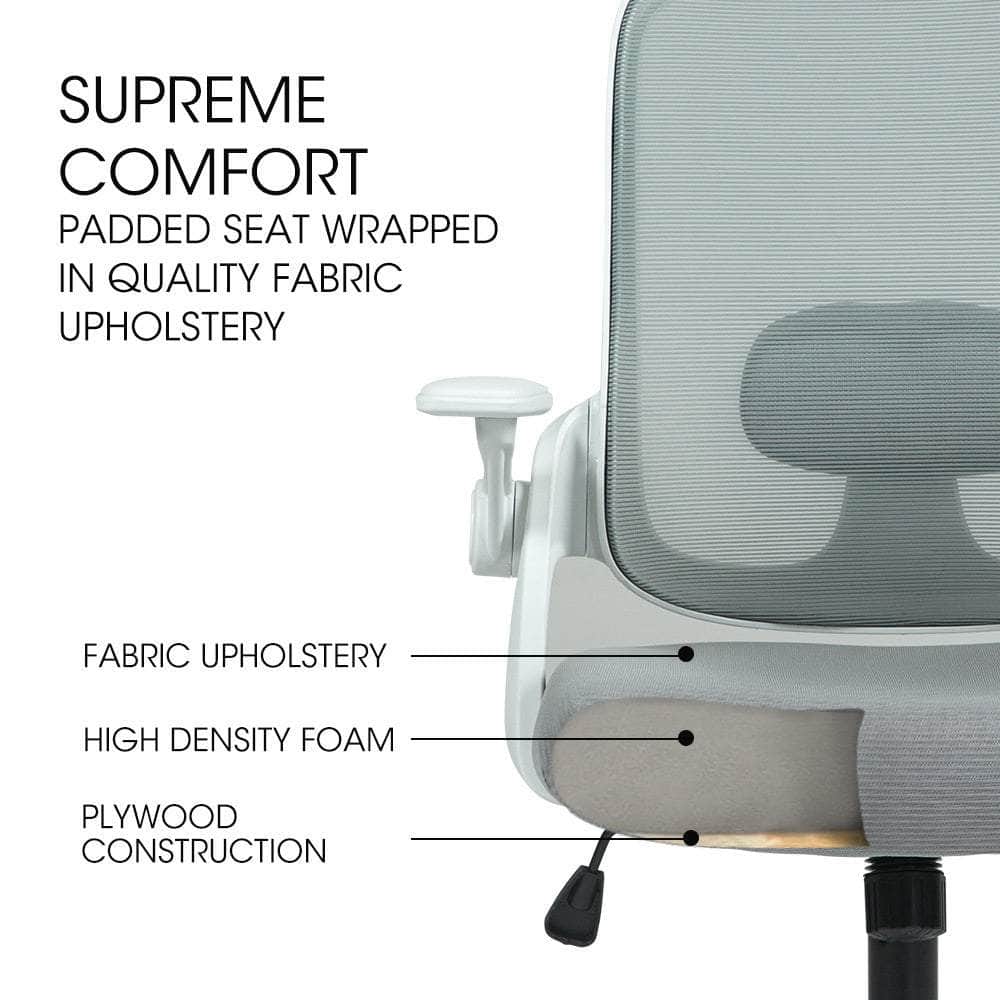 Fortia Ergonomic Office Desk Chair, Coolmesh Fabric, Grey Mesh/White Frame
