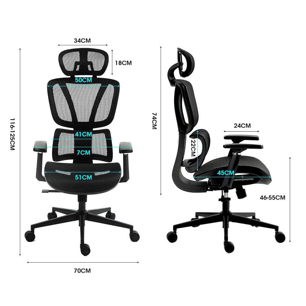 Fortia Ergonomic Office Desk Chair, Headrest, Armrest and Recline, Black Mesh/Black Frame