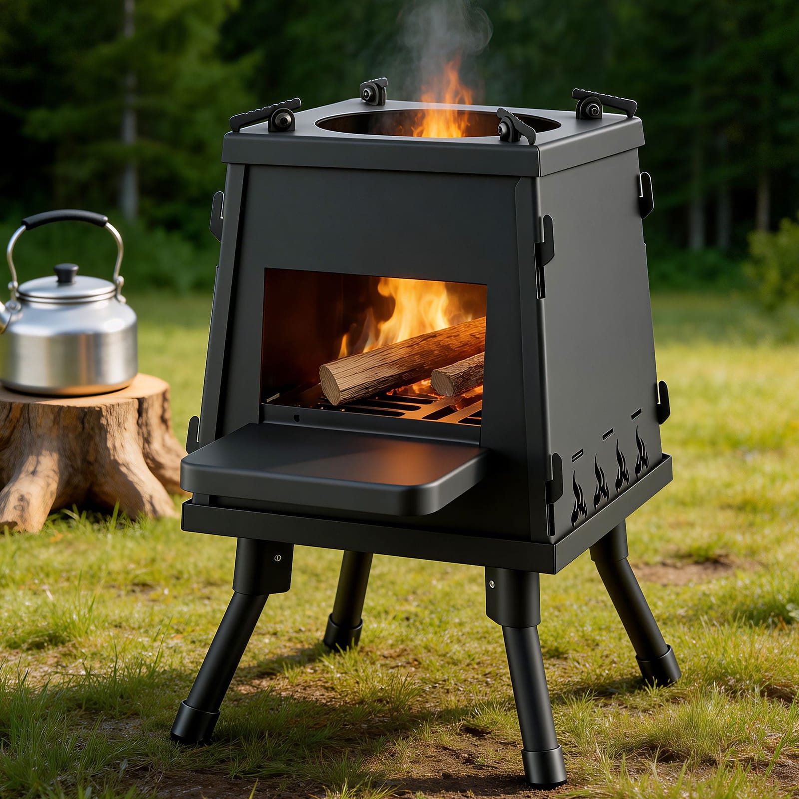 Wood finish - Portable Fire Pit BBQ Stove Outdoor Camping Wood Charcoal Cooking Grill