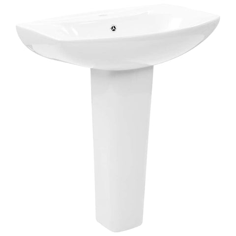 Freestanding Basin with Pedestal Ceramic White L