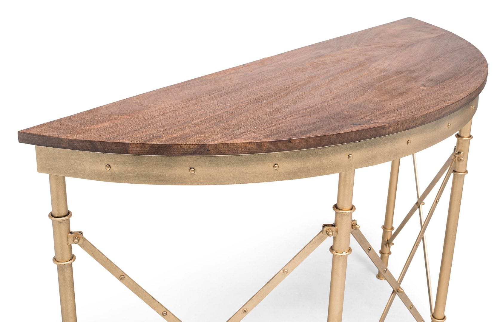 French Brass Finish Wooden Half Round Console Table for Hallways