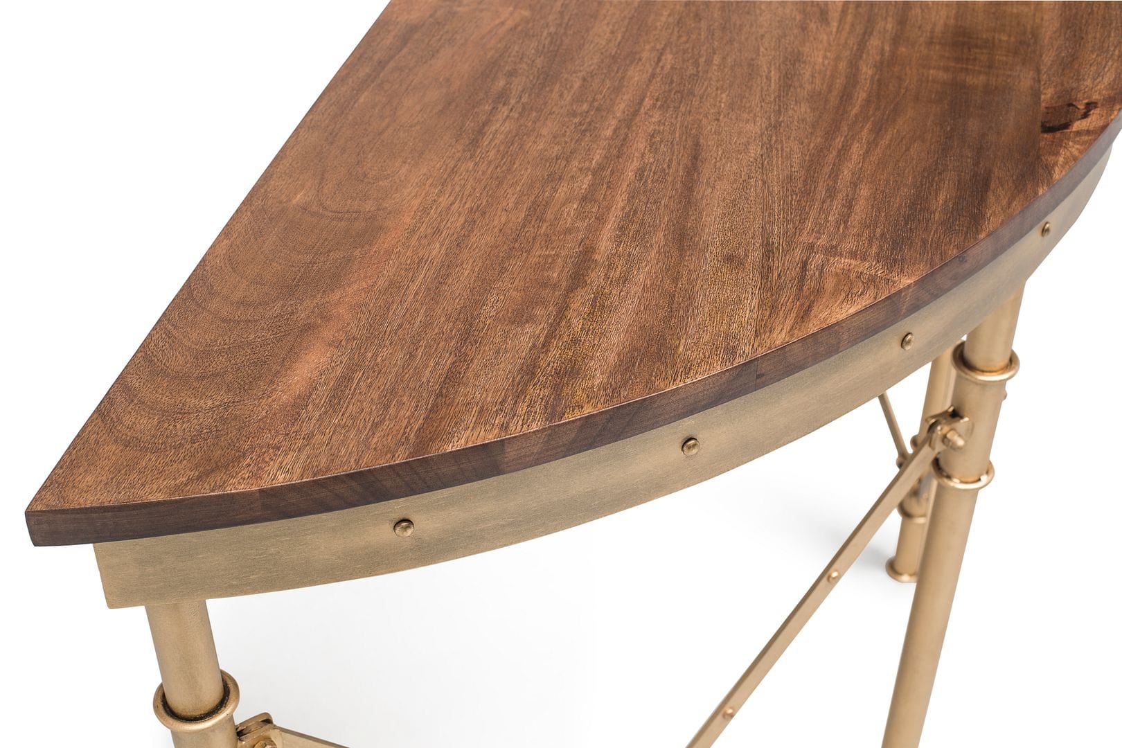 French Brass Finish Wooden Half Round Console Table for Hallways