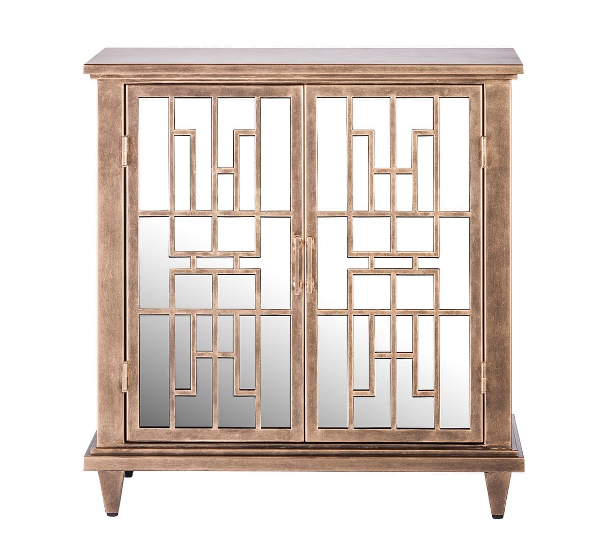 French Brass Sideboard Buffet Cabinet with Mirrored Glass Doors for Chic Storage