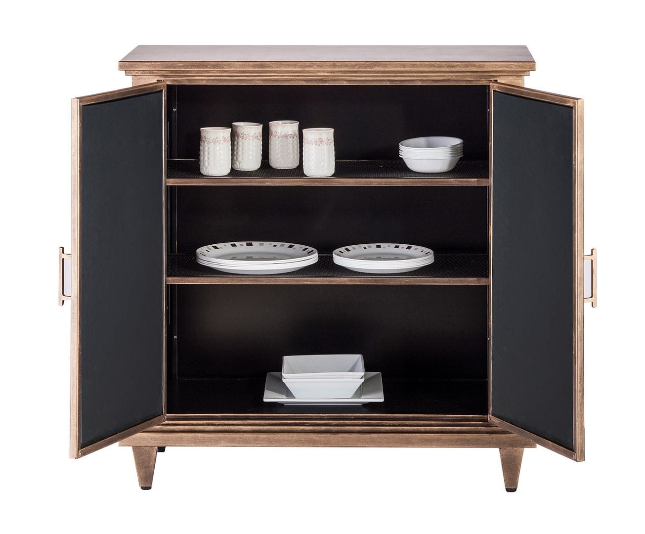 French Brass Sideboard Buffet Cabinet with Mirrored Glass Doors for Chic Storage