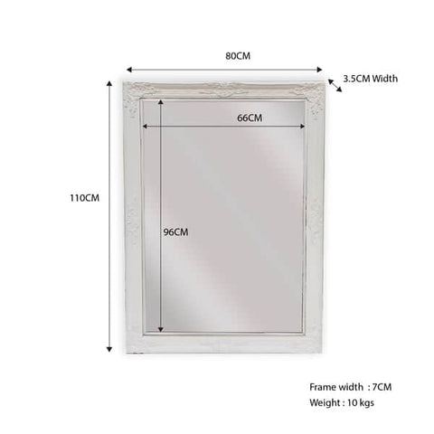 French Provincial Ornate Mirror - White - Small 80cm x 110cm