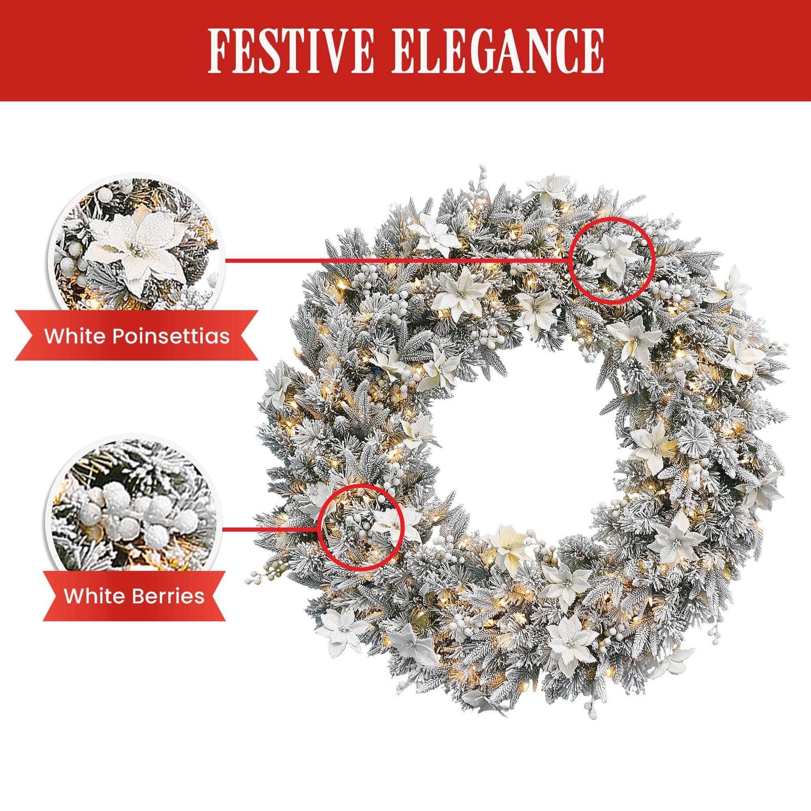 Christmas - Frosted Colonial Pre-Lit Christmas Wreath - 122cm - photo 11
