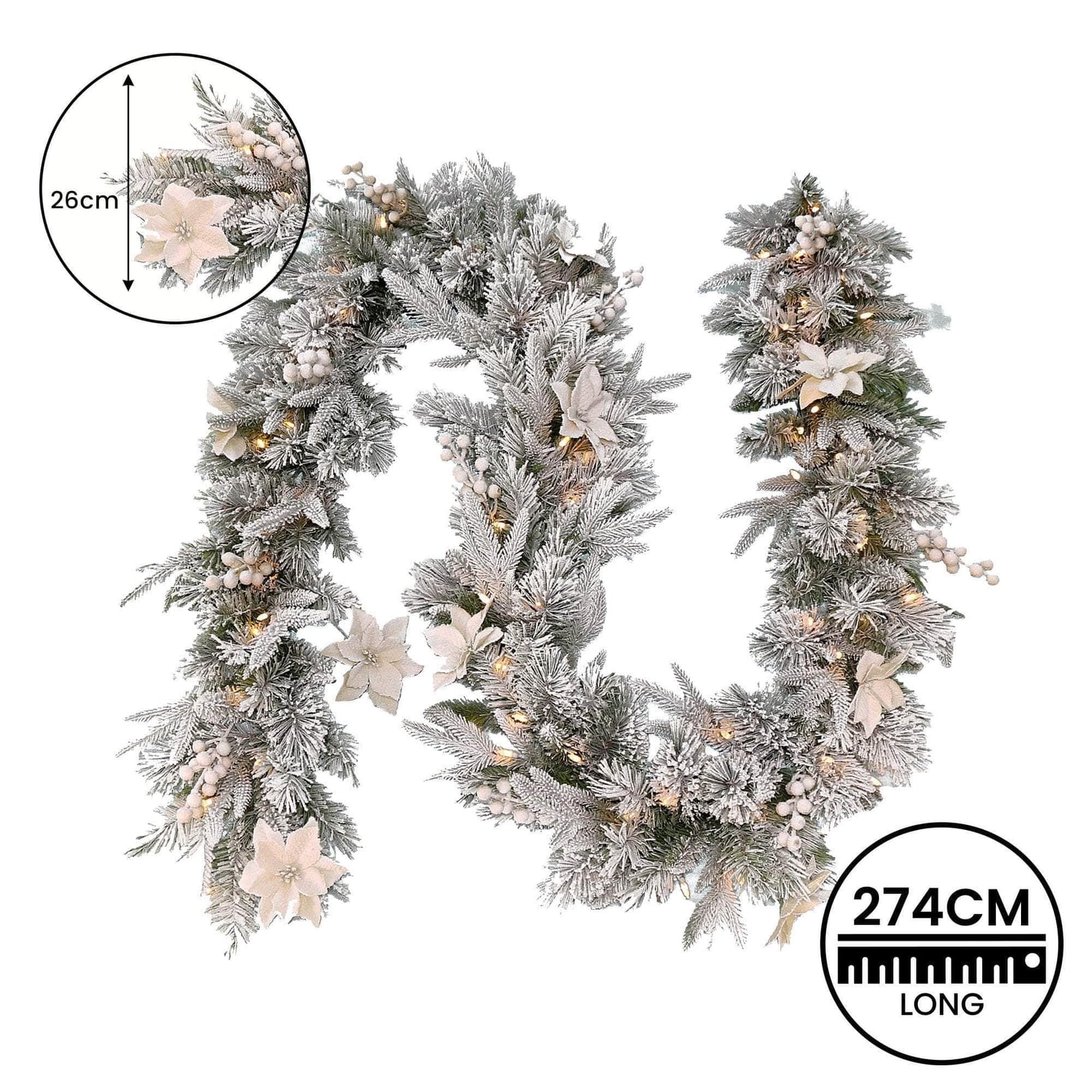 Frosted Colonial Christmas Garland - 274cm - 274Cm