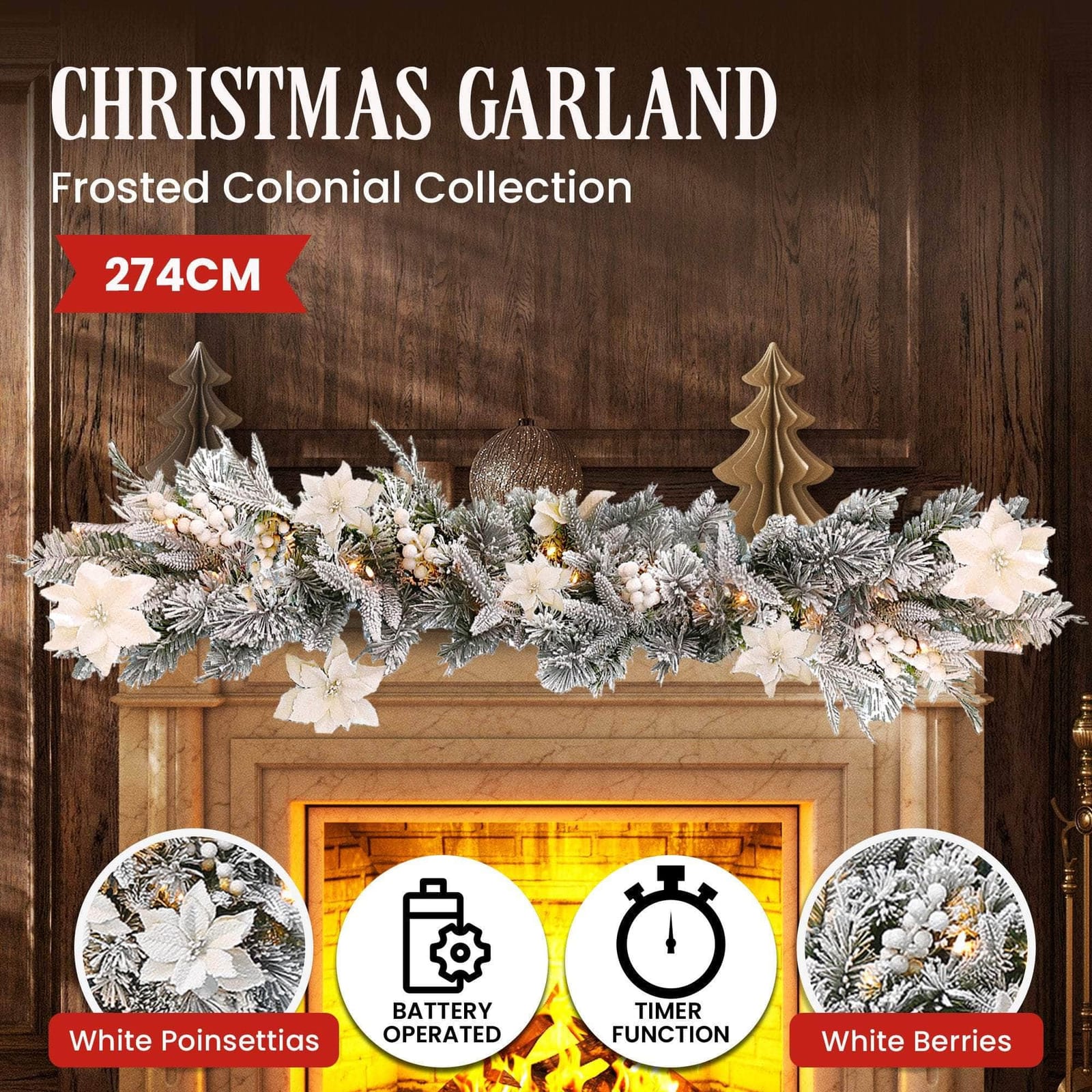 274Cm - Frosted Colonial Christmas Garland - 274cm - photo 12
