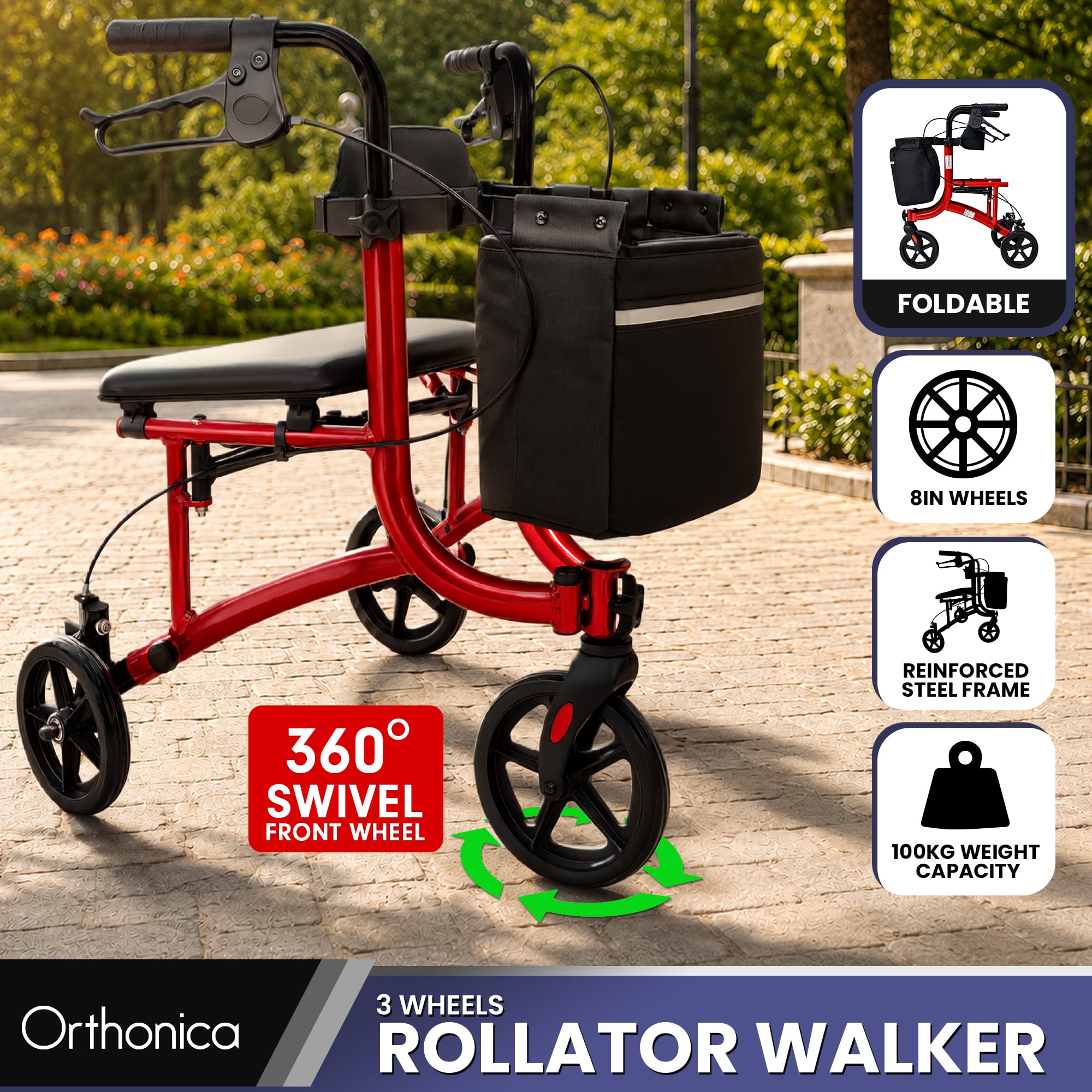 Folding Rollator Walker Lightweight 59x65x78cm