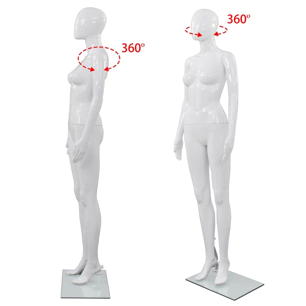 Full Body Female Mannequin with Glass Base Glossy White 175 cm