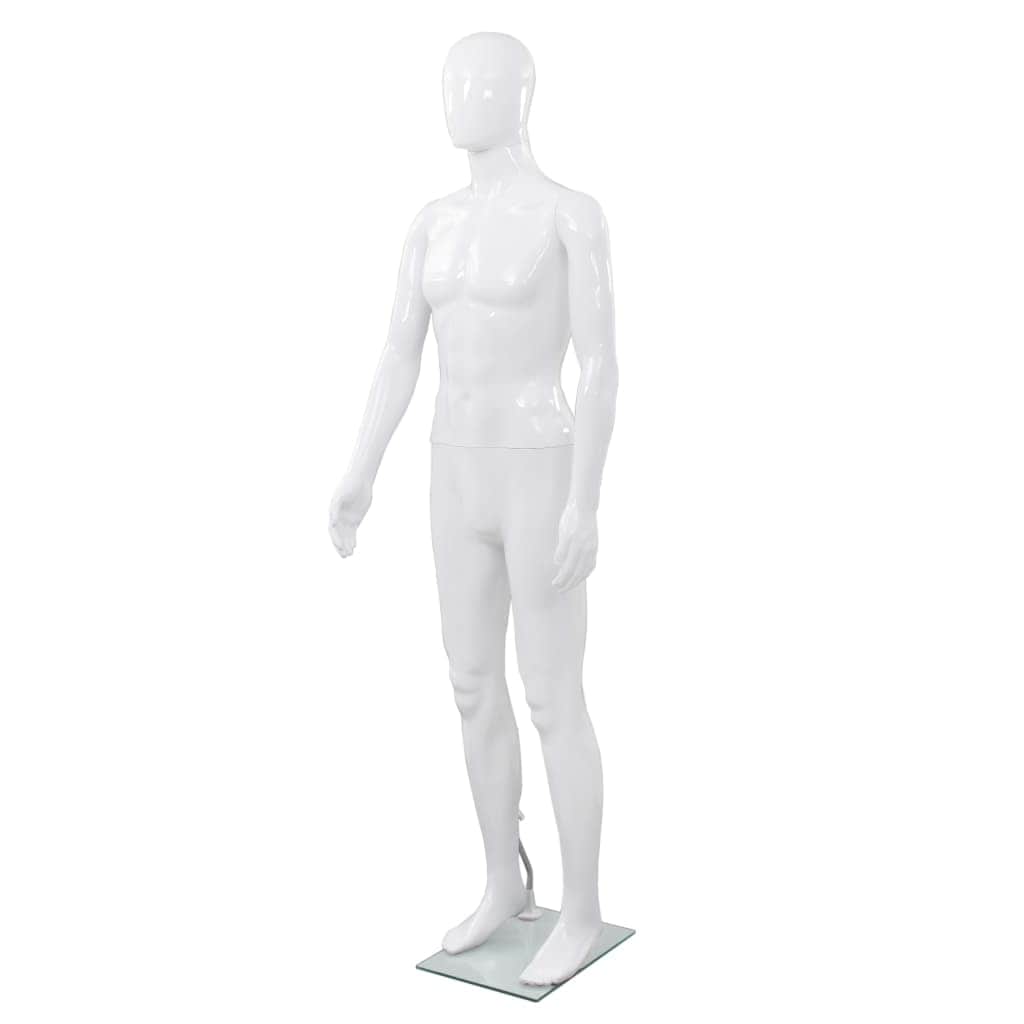 Full Body Male Mannequin with Glass Base Glossy White 185 cm