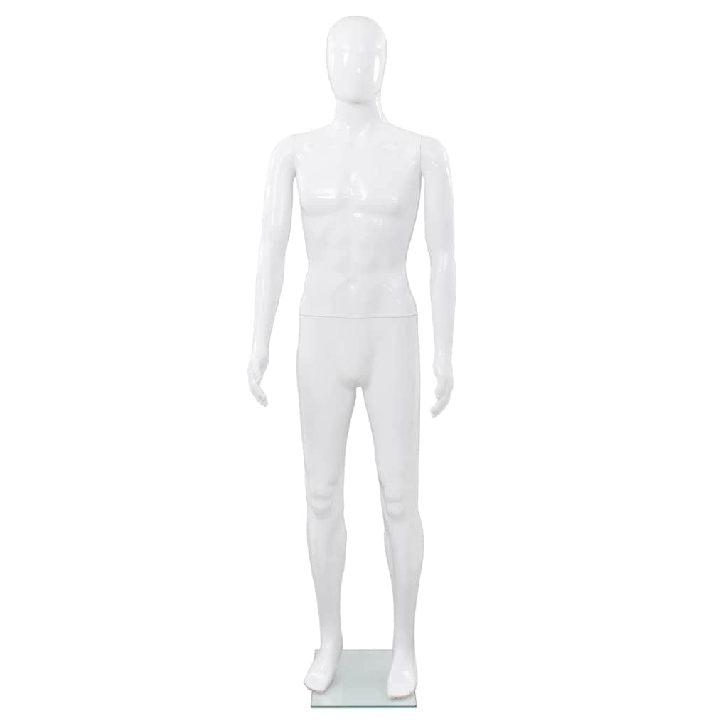 Full Body Male Mannequin with Glass Base Glossy White 185 cm