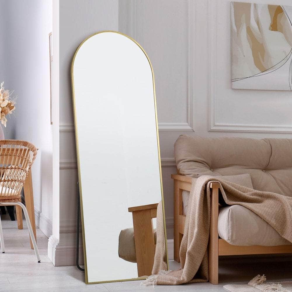 Full Length Mirror Arched Free Standing Gold 166x60cm
