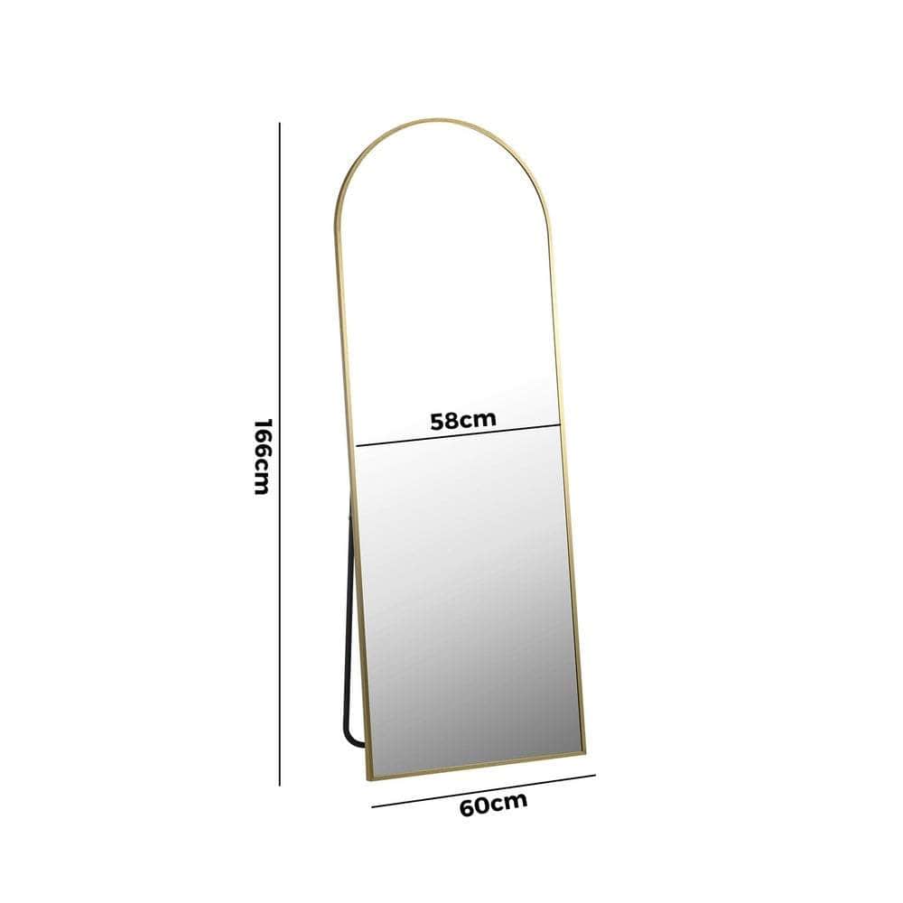 Full Length Mirror Arched Free Standing Gold 166x60cm