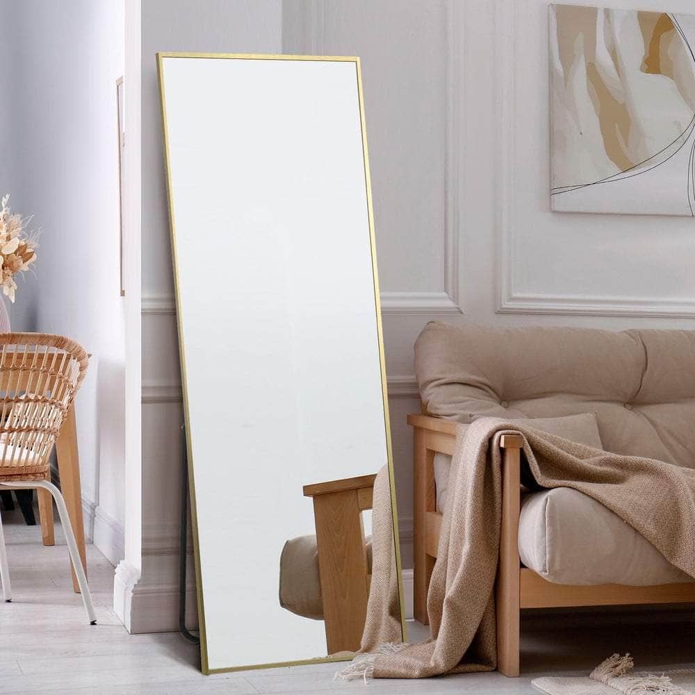 Full Length Mirror - Full Length Mirror Rectangle Free Standing Black/Natural/Gold