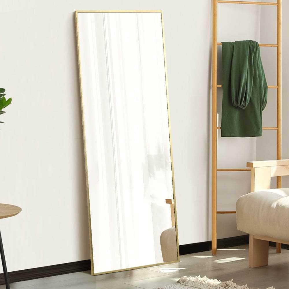 Full Length Mirror Rectangle Free Standing Black/Natural/Gold | Len Rect Stand Blk