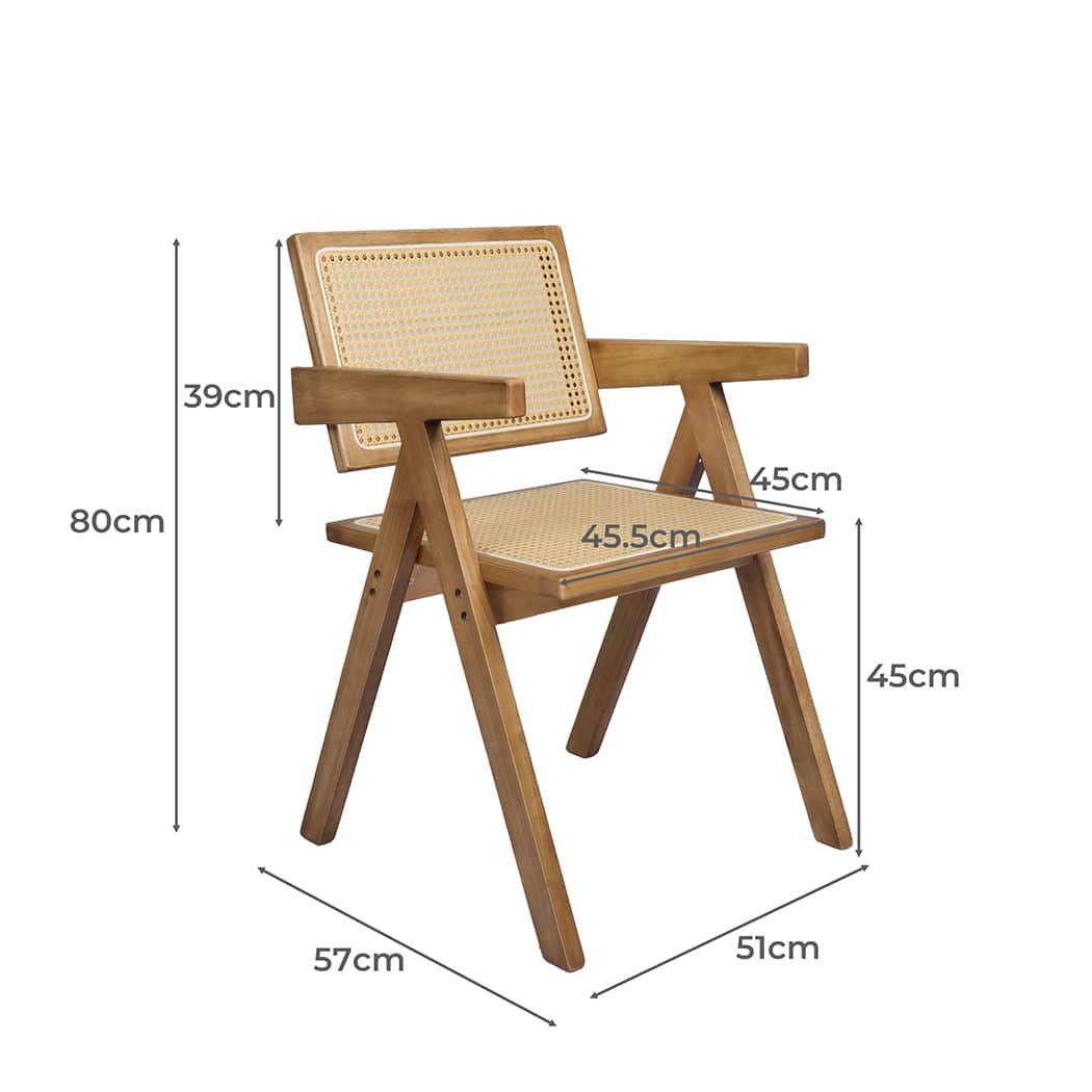 Functional 1x Dining Chair Solid Wood Rattan Natural  High Back