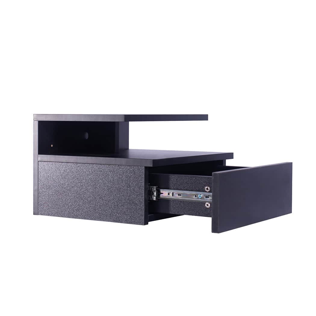 Functional 2x Bedside Tables Side Table Black  Wood Finish Classic