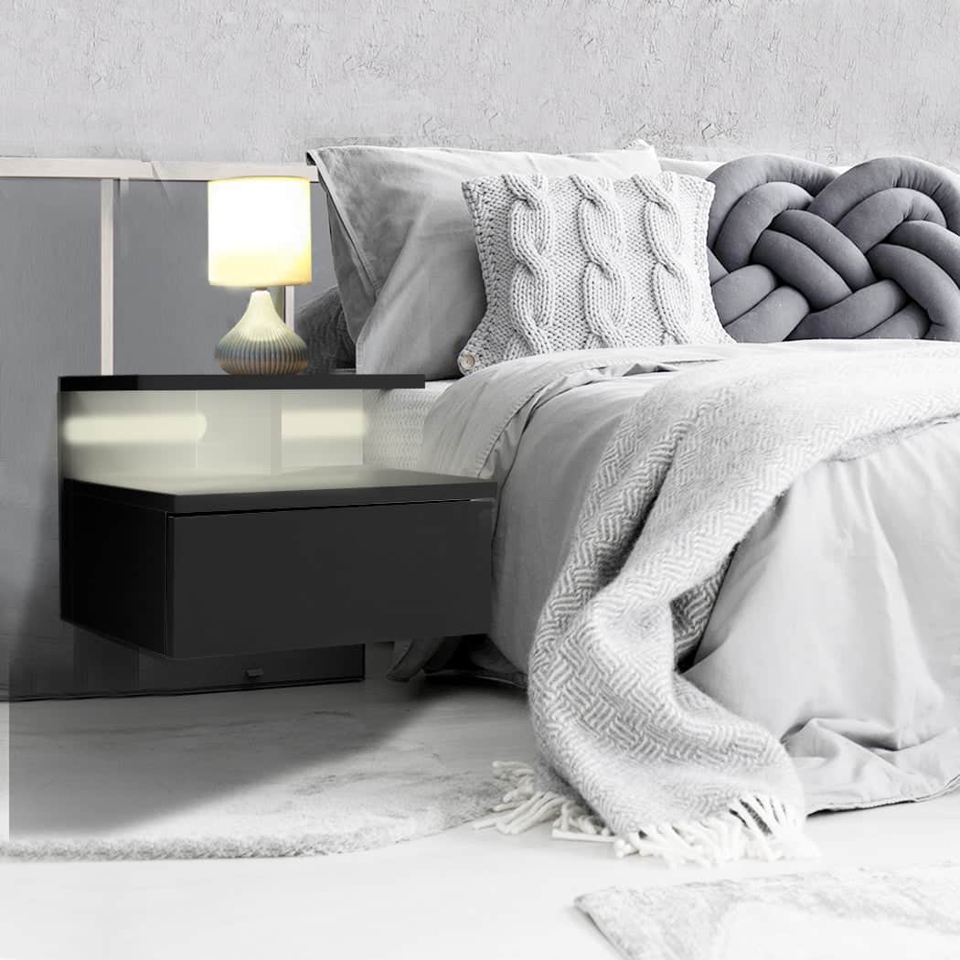 Functional 2x Bedside Tables Side Table Black  Wood Finish Classic