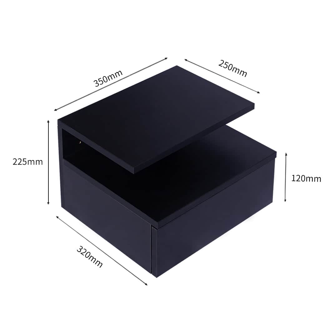 Functional 2x Bedside Tables Side Table Black  Wood Finish Classic