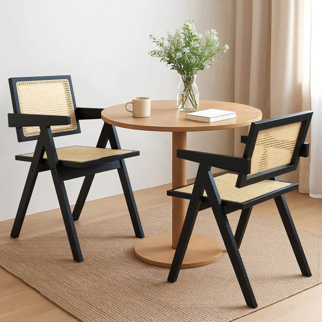 Functional 2x Black Wicker Armchair Dining Chair  Multipurpose Use