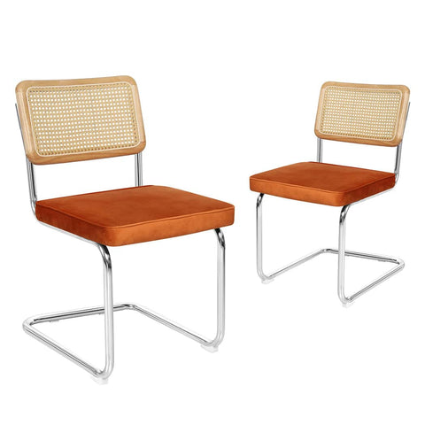 Functional 2xRattan Chair Dining Chairs Orange  Soft Cushion