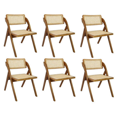 Functional 6X Foldable Rattan Dining Chairs  Wood Finish Classic