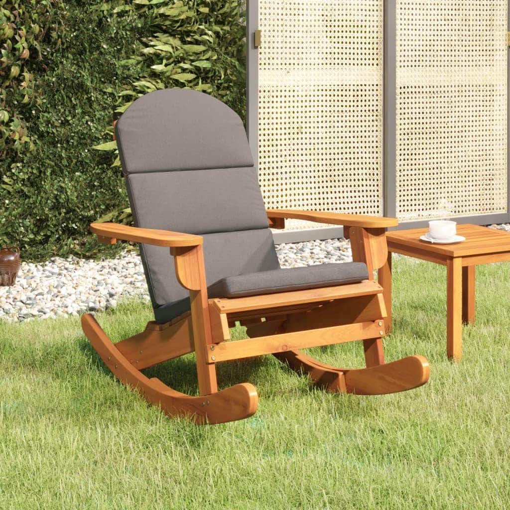 Functional Adirondack Rocking Chair with Cushions Patio Setup Evening